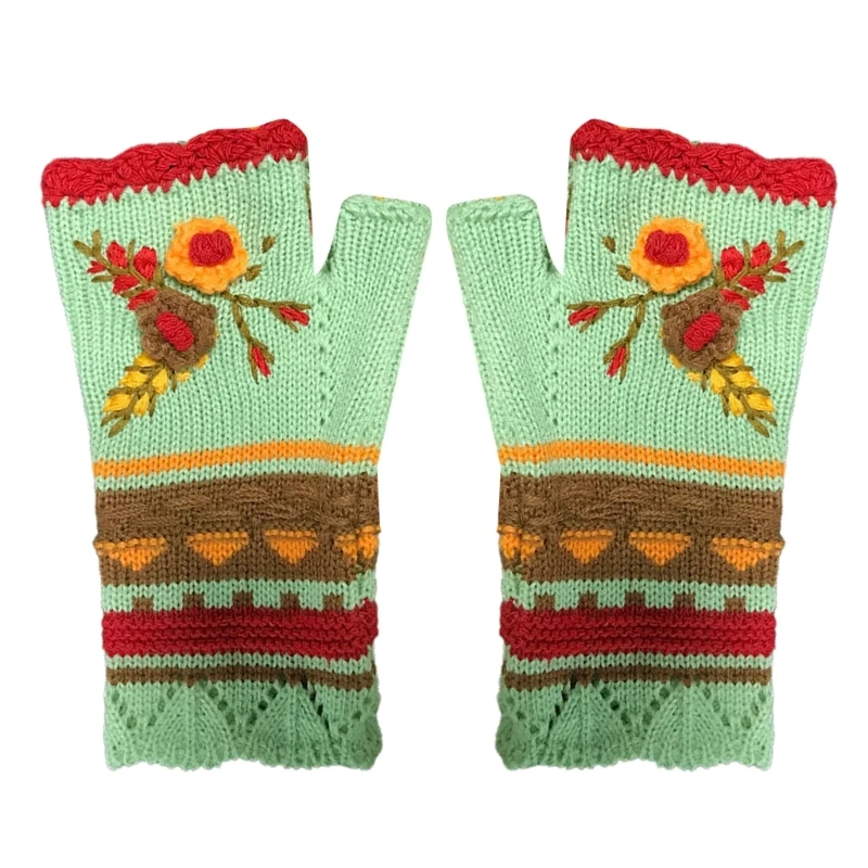 Fingerlose Winterhandschuhe für Damen mit Stickerei, gestrickter Handgelenkwärmer, Direktversand