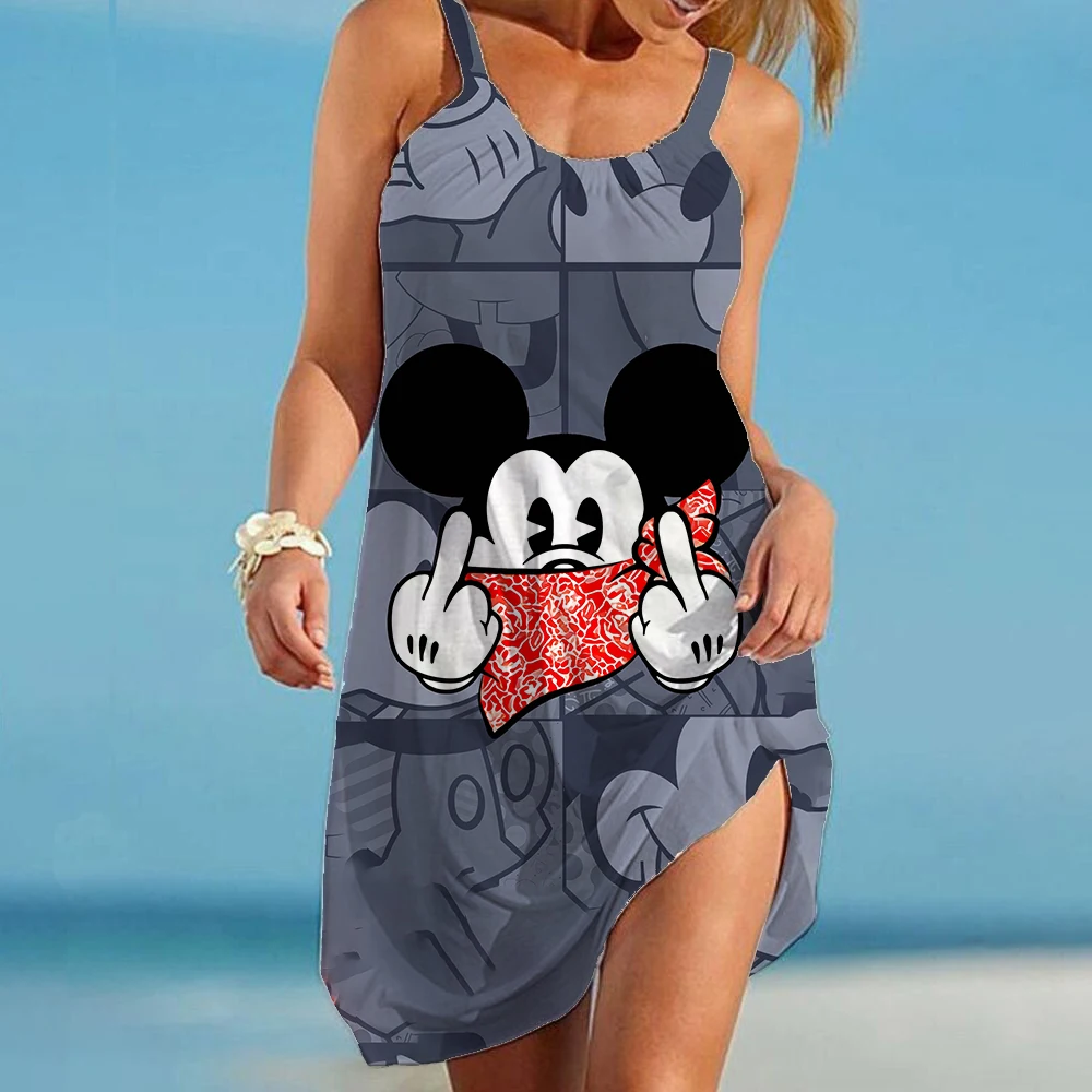 เซ็กซี่แฟชั่นหลวมสลิง Seaside Beach Backless Boutique ฤดูร้อน3D พิมพ์2022 Disney Mickey และ Minnie ชุดเดรสว่ายน้ำ