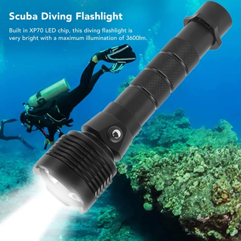 

Strong Light Diving Flashlight 3600LM Long Range LED Dive Light Aluminum Alloy IPX8 Waterproof Diving Torch