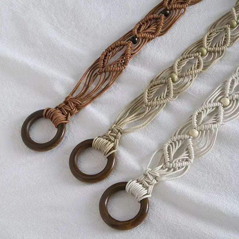 

125cm Bohemia Handmade Beads Braided Women's Belt Knotted Tassels Waist Belts 3 Colors Strap Fashion Dress Slim Waistband