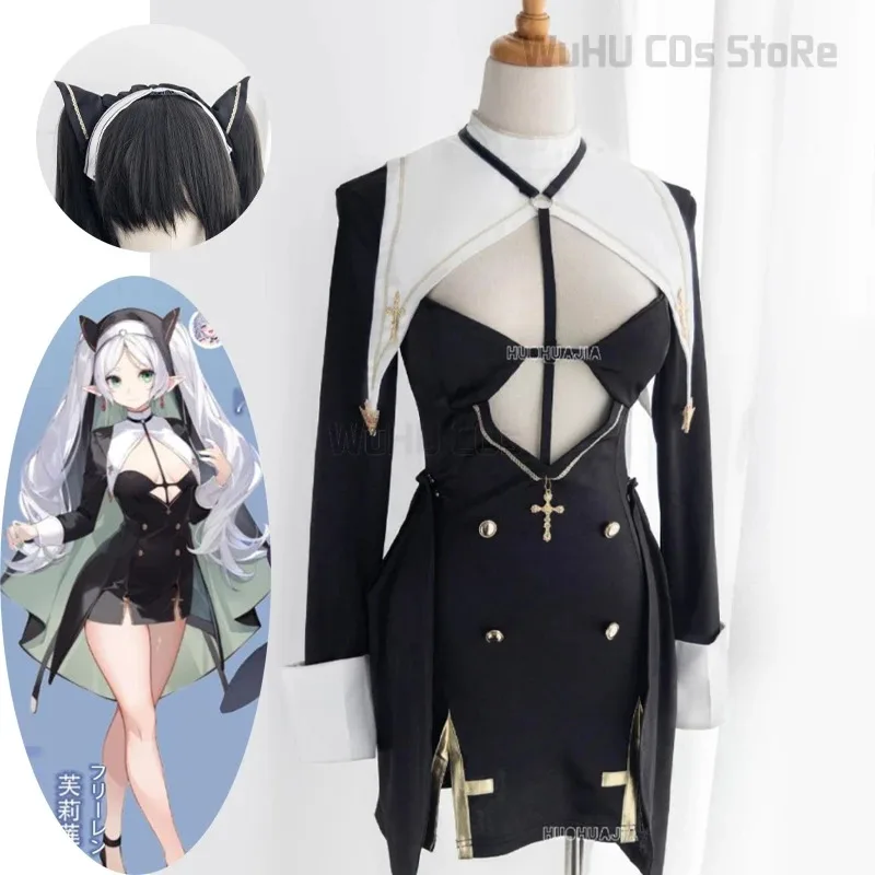 Anime: Beyond Cos Journey's End Cosplay Kostüm Perücke Zweite Schöpfung Frieren Farn Sexy Nonne Rollenspiel Erwachsene Frau Partya;6'x,9;y'