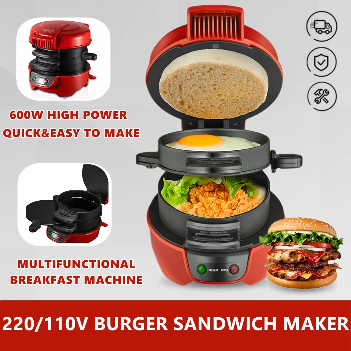 Household Breakfast Machine Electric Burger Sandwich Maker Non Stick Bread Toaster Grill Baking Pancake Egg Cooker Waffle Maker