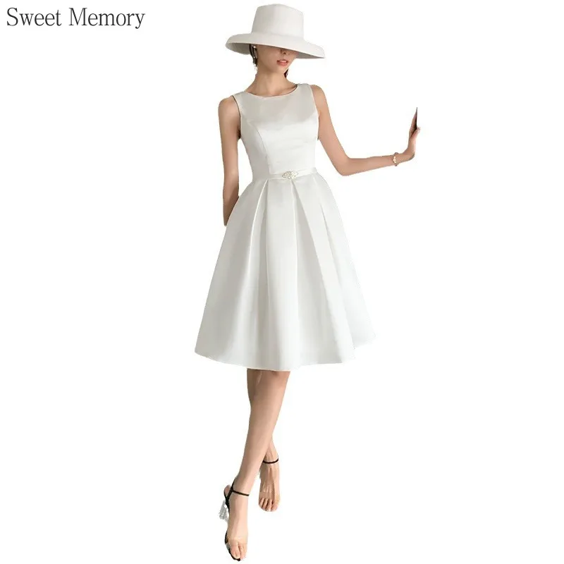 Reject Return M93 O-Neck Sleeveless Short White Wedding Dresses Formal Party Robe Princess Lady Banquet Celebrity Dresses