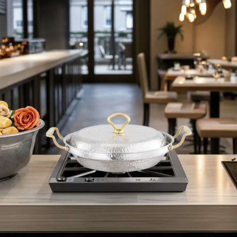 304 stainless steel dry pan for restaurant Modern design Hammer non-stick pan