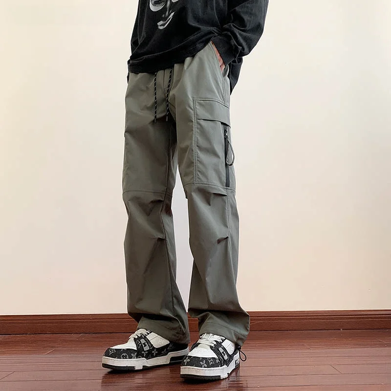 

VIIOW Men's Casual Pants American Hiphop Wide Leg Workwear Trousers with Big kets Belted Zipper Design Breathable Summer