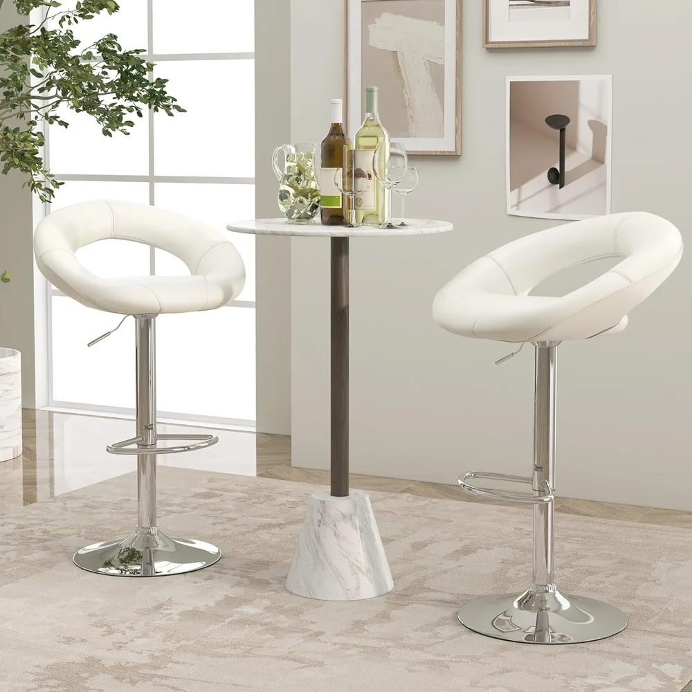 

Height Adjustable Bar Stools Set of 2, Swivel Counter Stools w/Hollow Back & Footrest, Duty Metal Frame Upholstered Pub Stools
