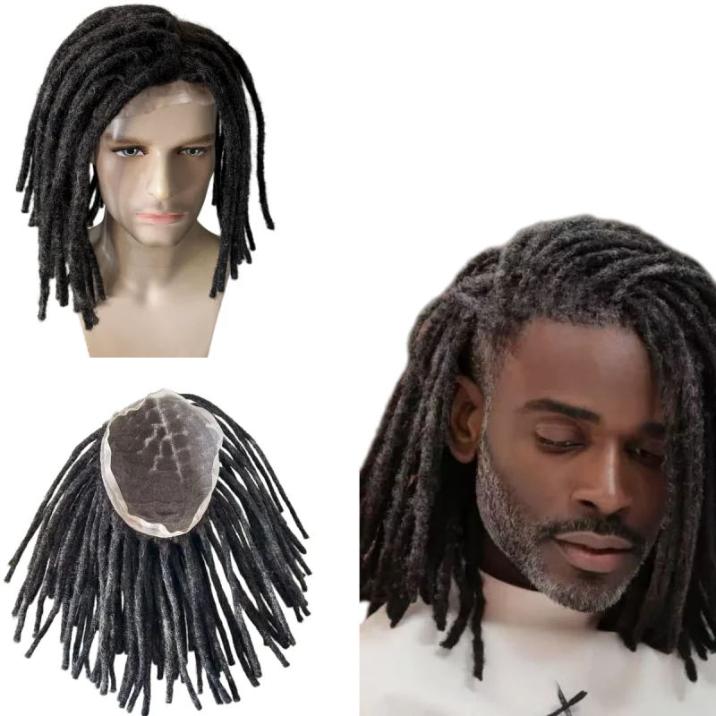 European Virgin Human Hair Hairpiece #1b10 Grey Color 10 inches Dreadlocks Hair Full Lace Toupee for Men