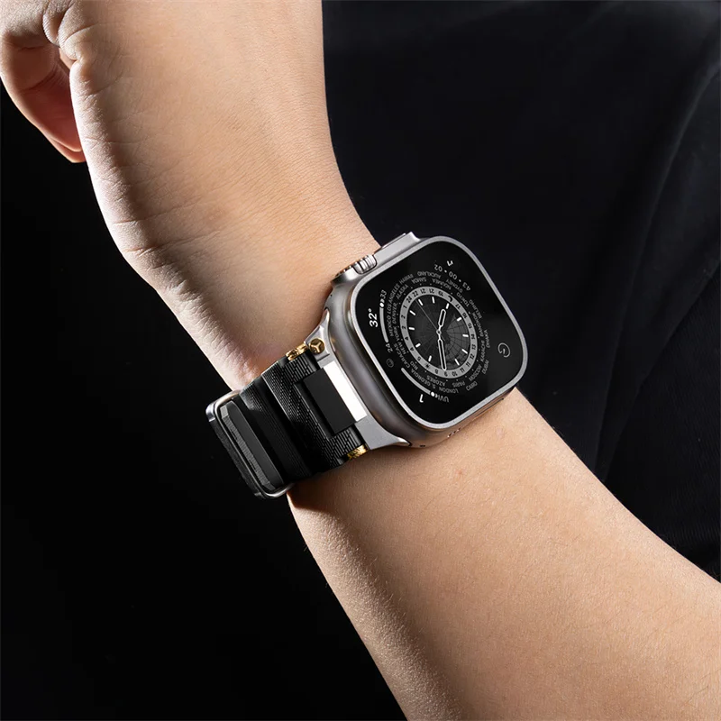 Tali karet silikon untuk Apple Watch, gelang olahraga Ultra 10 9 8 7 49mm 46mm 45mm 42mm logam mewah tali bersirkulasi udara untuk iWatch 6 5 SE 4