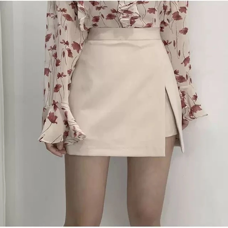 Mini spódniczki damskie nieregularne jednolite rozcięcia po bokach rozciągliwy koreański styl modny szykowny OL wysokiej talii kobiecy dół popularna wiosna jesień