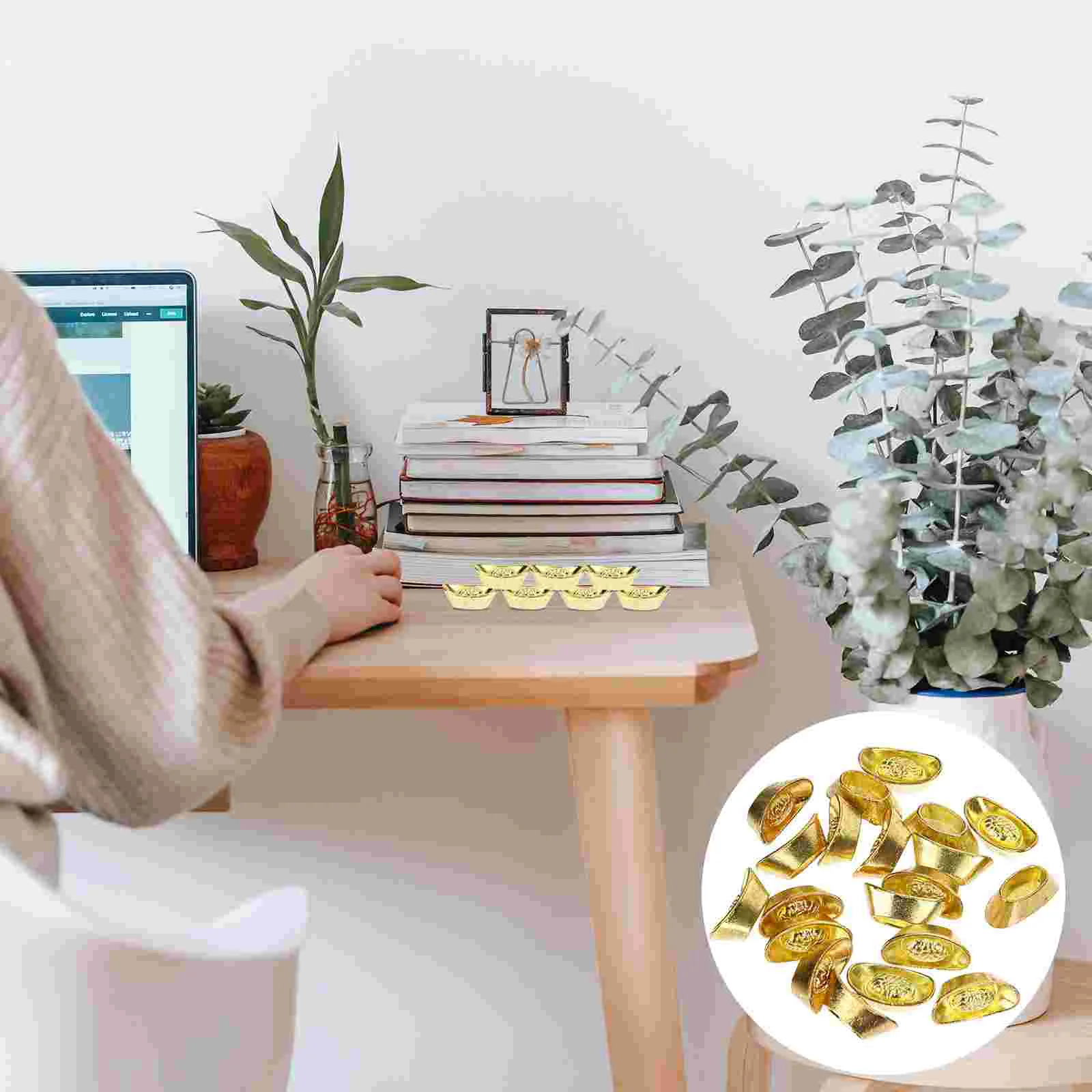 

20 Pcs Home Accents Decor Desk Top Gold Ingot Desktop Golden Zinc Alloy Craft Scene