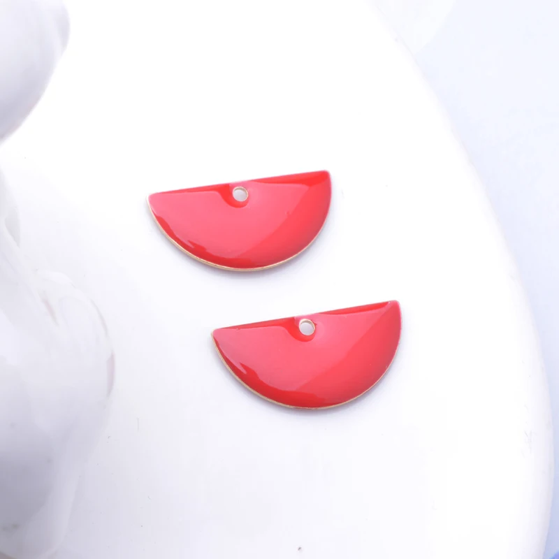 30pcs 20*10mm Copper Both Sided Enamel Half Hole Charms Pendant For Girl's Earring Jewelry Making Supplies