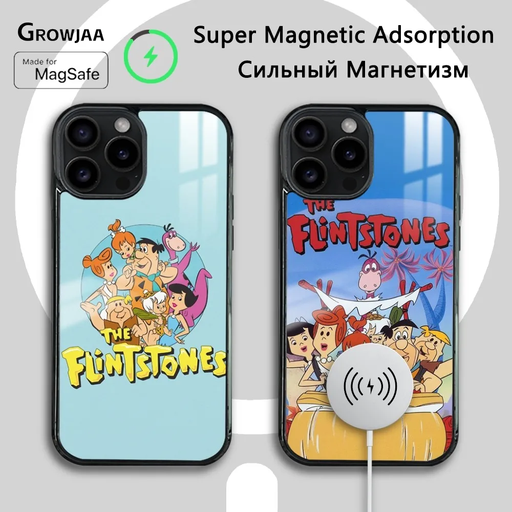 Cartoon The F-Flintstones Phone Case For iPhone 16 15 14 13 12 11 Pro Max Plus Mini New Magsafe Mirror Wireless Magnetic Cover