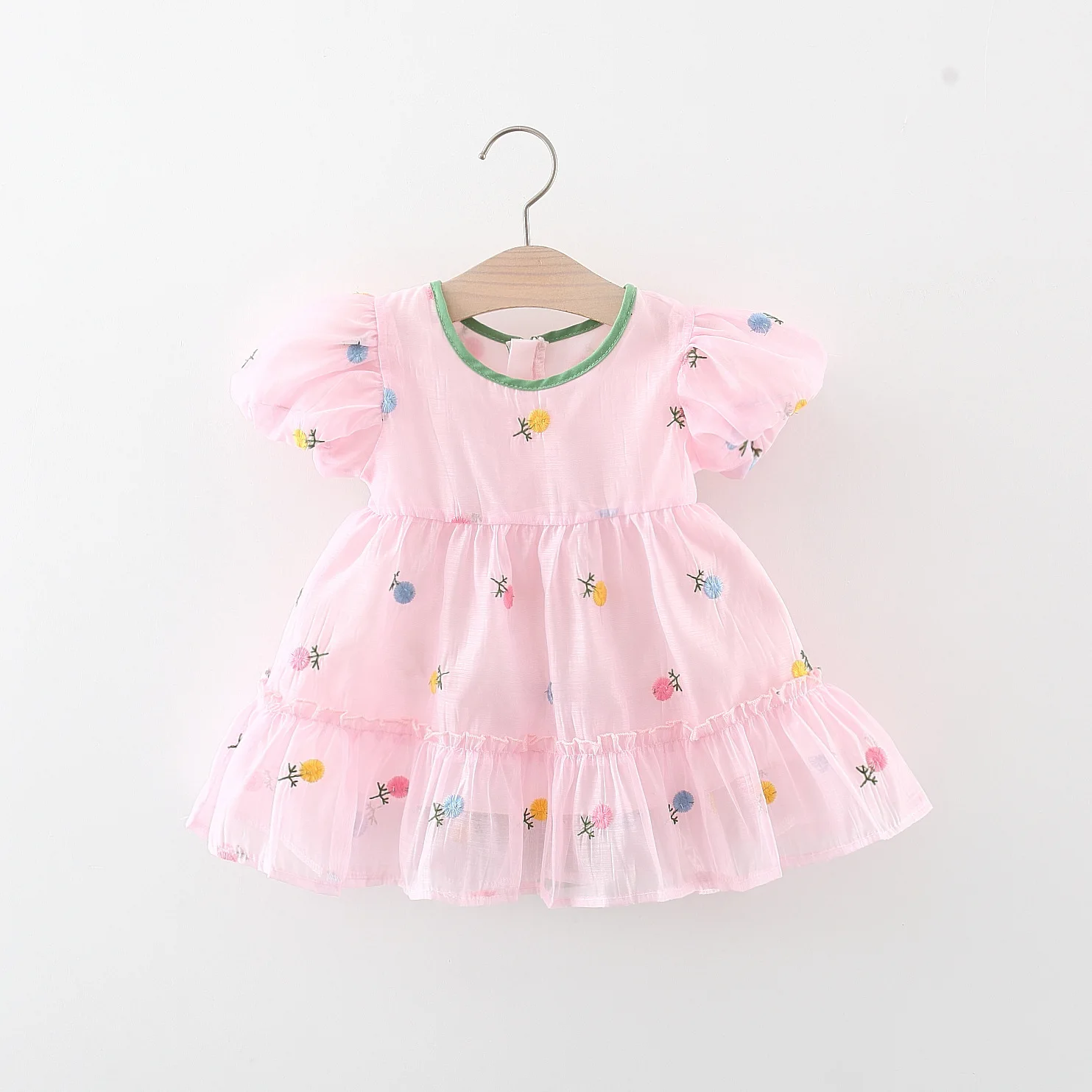 Summer Baby Fairy Bow Decoration Birthday Party Bubble Sleeve Embroidered Flower Girl Princess Dress