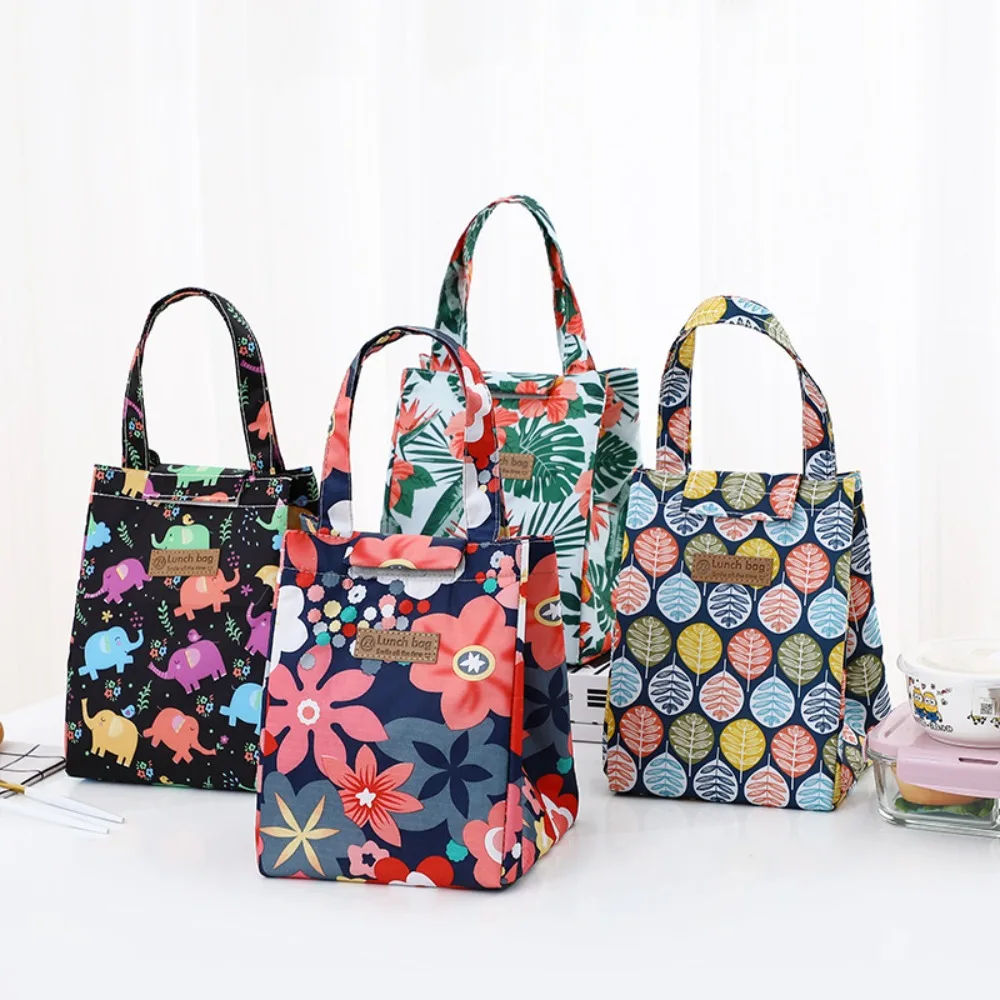 Food Storage Bag Insulated Thermal Lunch Bag Foil Lining Printed Picnic Bag Waterproof Large Capacity Handbag Worker