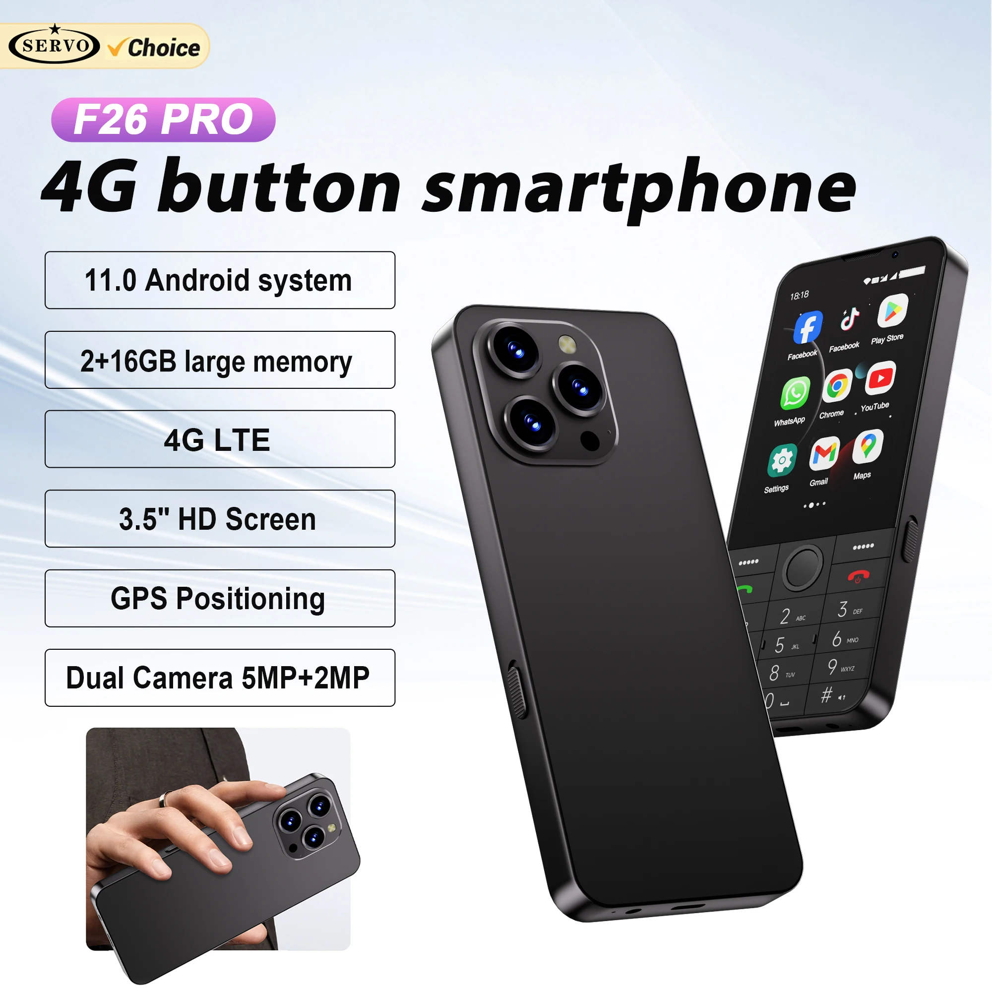 SERVO F26 PRO Touch Screen Smartphone Android11.0 OS 4G LTE 2GB+16GB Google Play WiFi FM Radio Button Smart Phones 2 SIM Standby