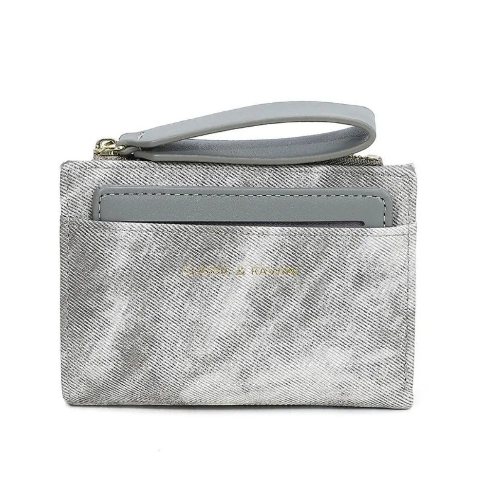 Wrist Rope Pouch Solid Color Folding Wallet Multiple Card Snap Button Women Short Wallet Classic Korean Style PU Card Bag Daily