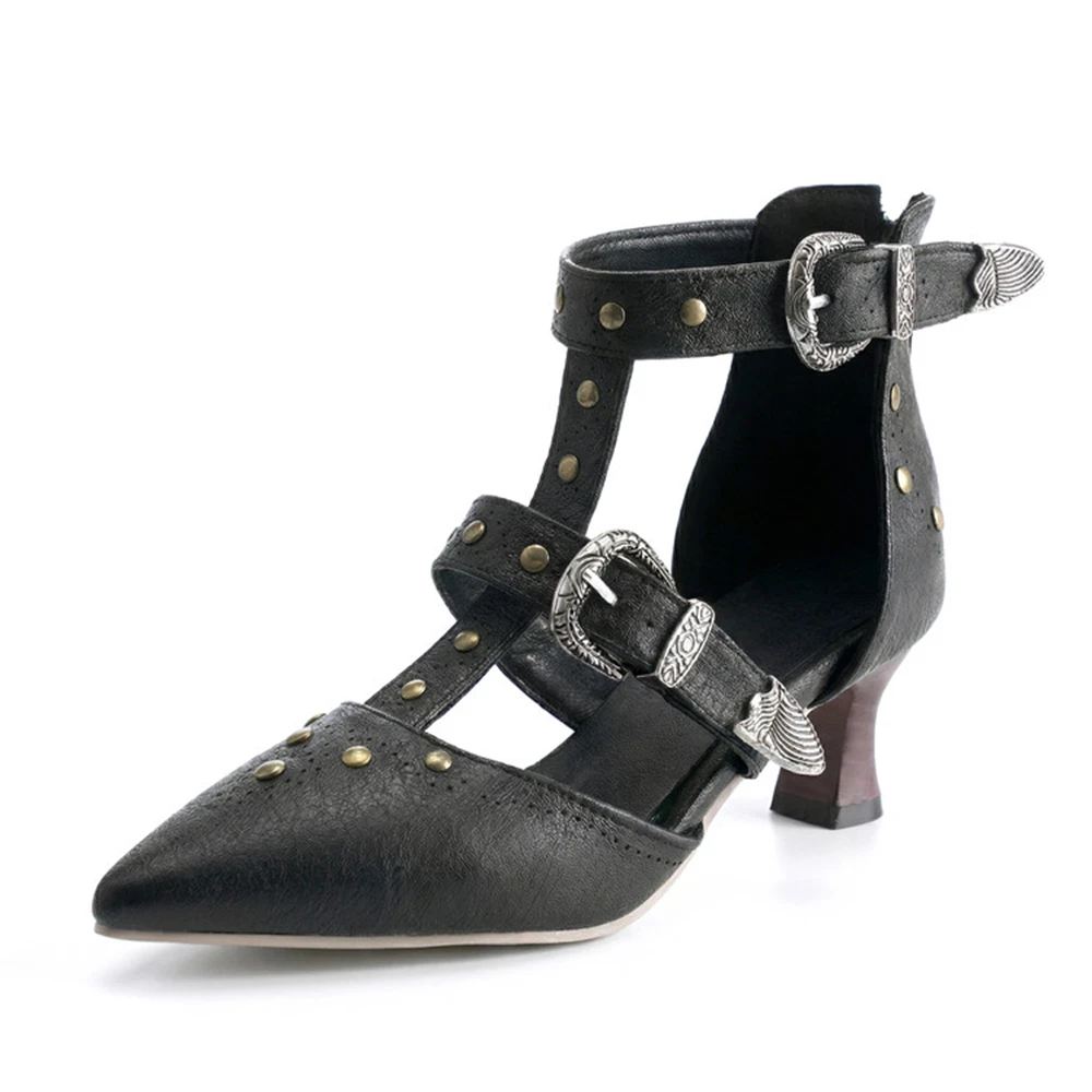 2026 Spring New Sandals Women's Pointed Toe Fine Heel Retro T-Strap Buckle Wedding Party Platform Shoes Big Size 48 49 50 39-1