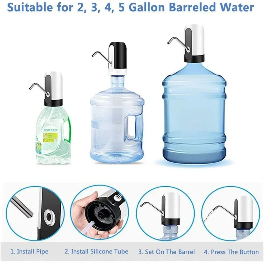 USB Charging Mini Water Dispenser With Extension Hose Water Pump Portable Bottle Electric Carboy Drinkware Pumps Kitchen Dining