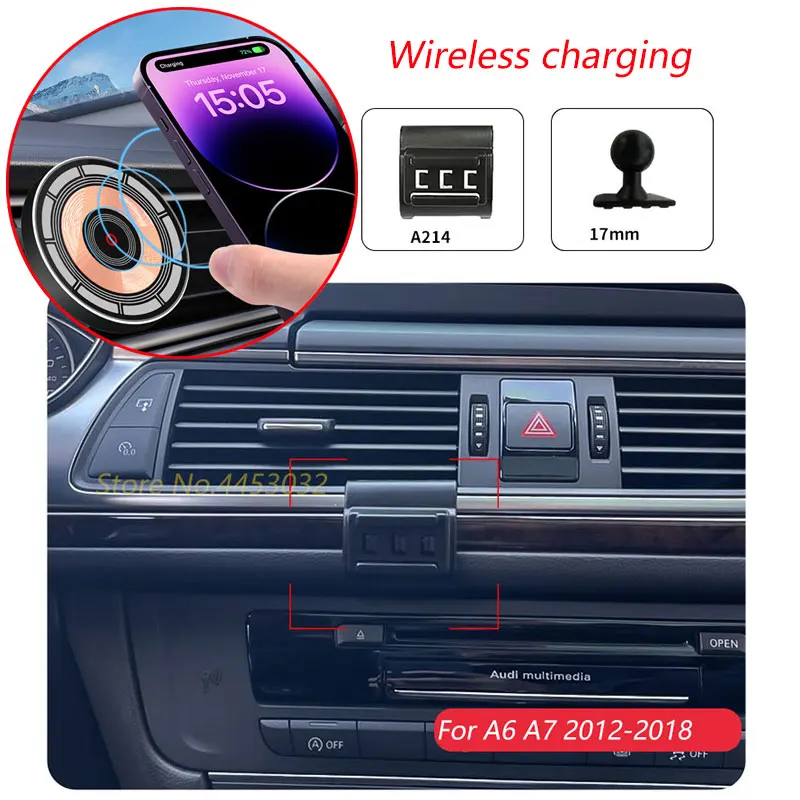 For Audi A6 c7 4G A7 4G8 2012-2018 15W Car Wireless Charger Phone Holder Rotatable Magnetic Bracket Fast Charging Accessories