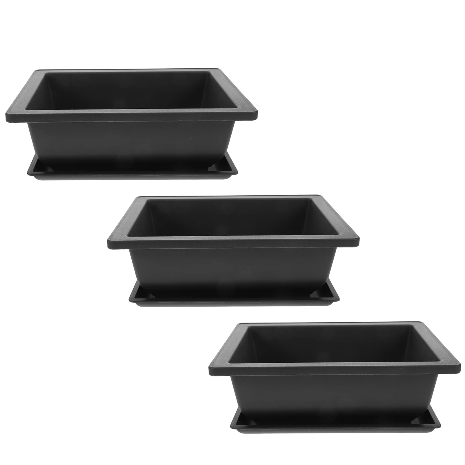 

3 set Rectangular Succulent Planters With Trays Thickened Matte Finish For Indoor Home Decor Shallow Basin Drainage Pots Garden