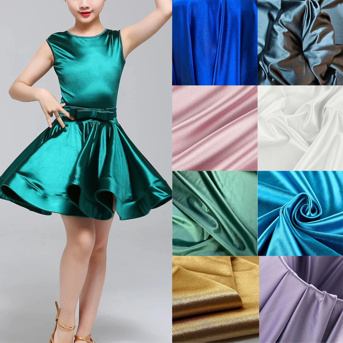 

Красный, черный, золотой, зеленый эластичный атласный спандекс, трикотажная ткань, глянцевая ткань из лайкры, костюмы для латинских танцев, купальники, нижнее белье, ткань