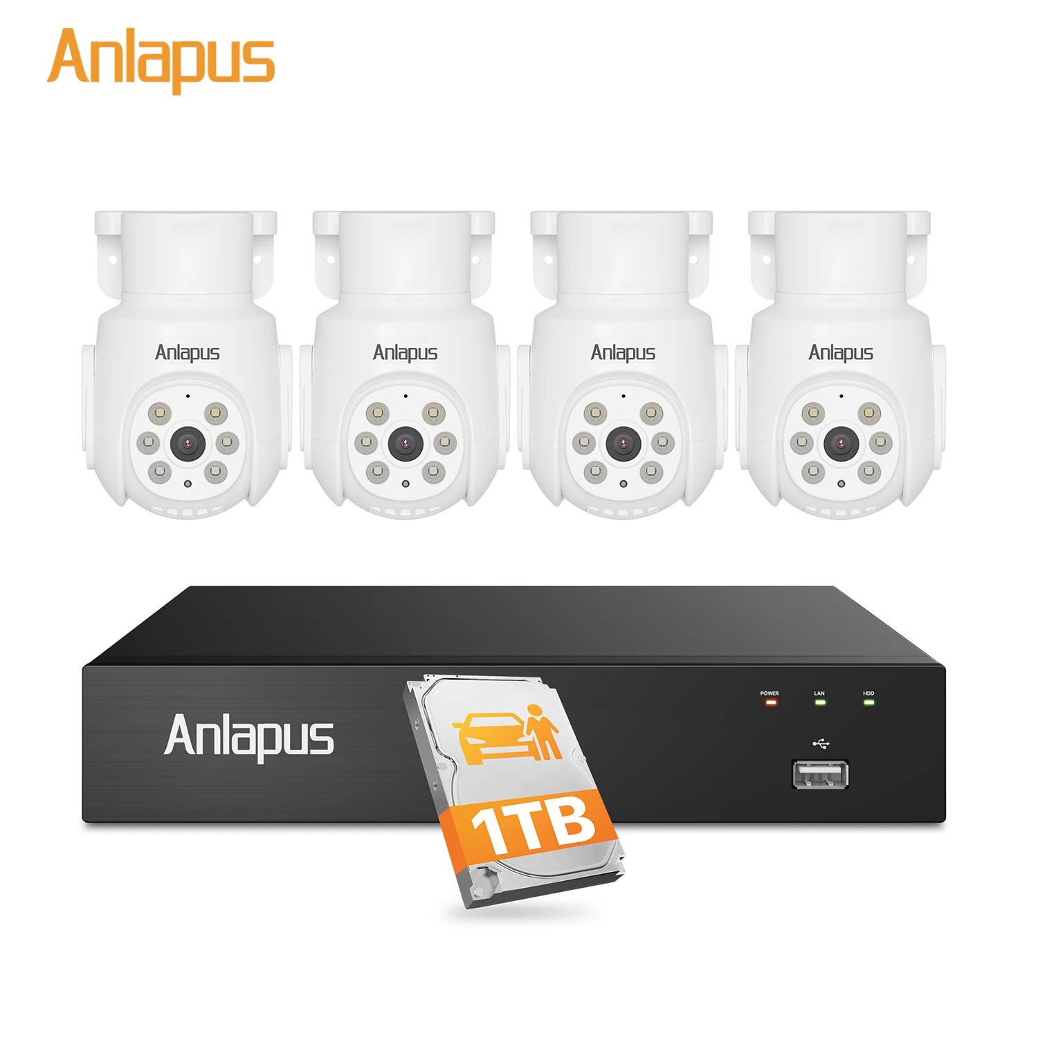 Système de caméra de sécurité CCTV filaire Anlapus 5MP 3K 360 °   Caméras panoramiques/inclinables pour extérieur et intérieur, enregistrement vidéo et audio 24h/24 et 7j/7, système de surveillance CCTV DVR 8 canaux