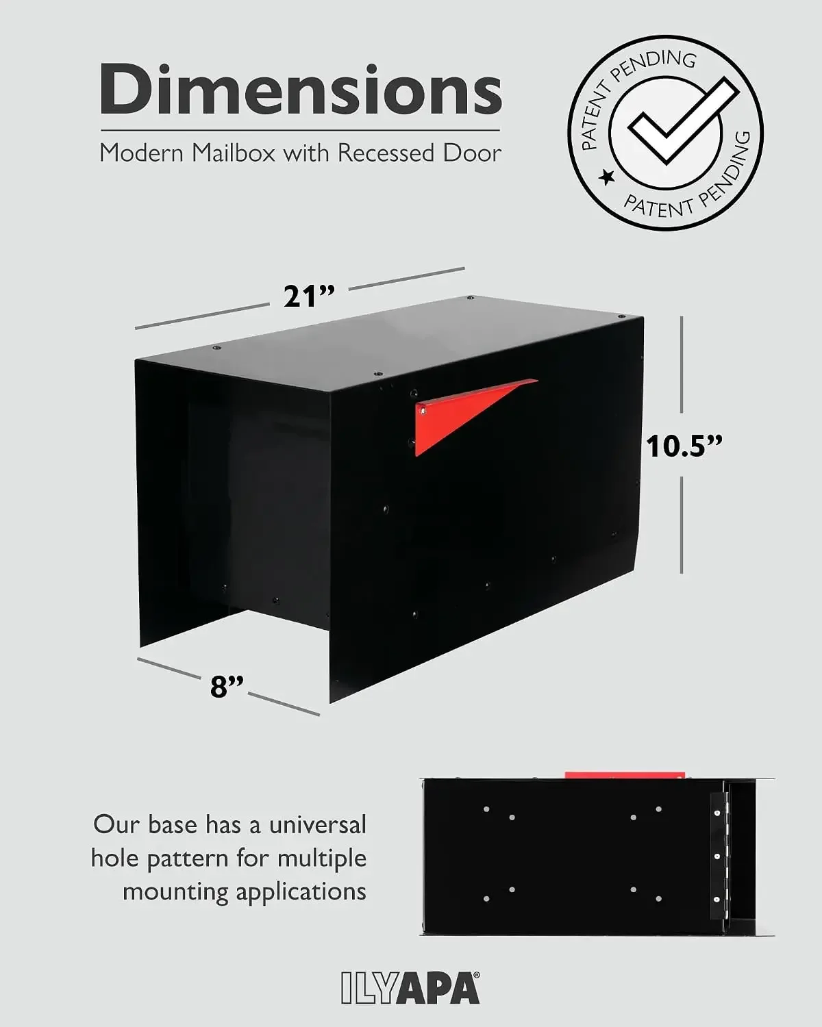 Large Modern Mailbox for Outside - Black, Tab Handle - Post Mount | Steel Hinges & Tab Pull Handle, Post Mount Mail Boxes for Ho