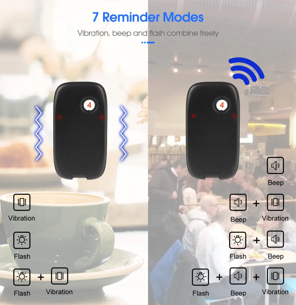 RETEKESS TD175 Restaurant-Pager Drahtloses Rufsystem Vibrations-Untersetzer Buzzer Empfänger für Food Trucks, Cafés, Bars, Kliniken – Detail 9