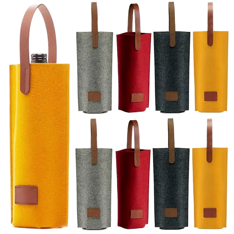 4/8 Pack Felt Wine Bottle Bags – Reusable Felt Carrying Sleeves with Handle for Holiday Parties, Dinners, Beverage Transport TMZ