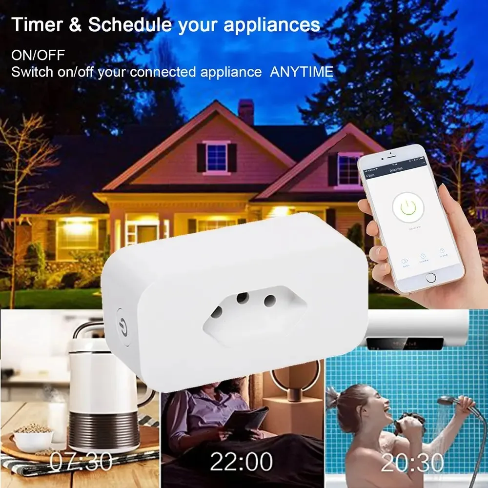 Tuya 16A Brazil Standard WiFi Smart Plug with Power Monitor Smart Life APP Smart Socket Voice Work for Google Home Alexa