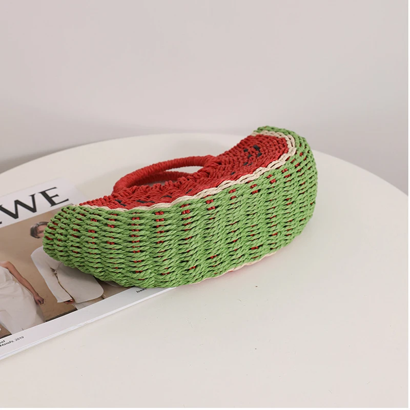 New Watermelon Straw Women Shoulder Bags Luxury Designer Fashion Bohemia Female Crossbody Bag Handmade Cute Fruit Handbag