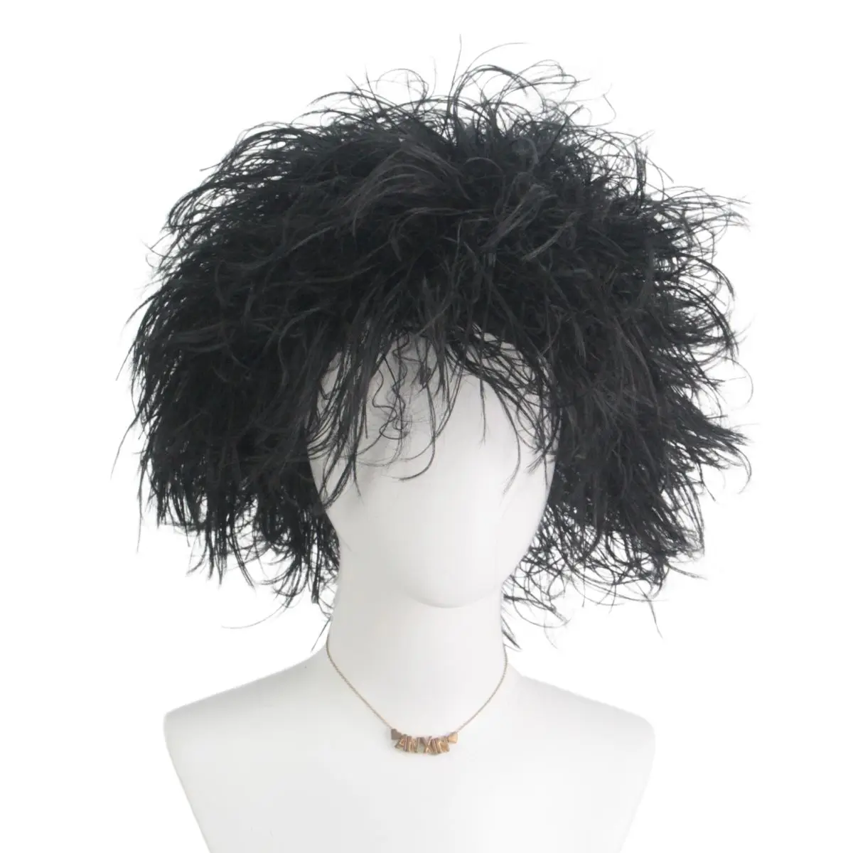 Anxin Brand Synthetic Fiber Wig, All-Black Short Frizzy Hairstyle, High-Volume Messy Hair Design, Suitable for Gothic Style Outfits / Quirky Parties / Dark-Themed Cosplay, for Trendy and Cool People A image 2