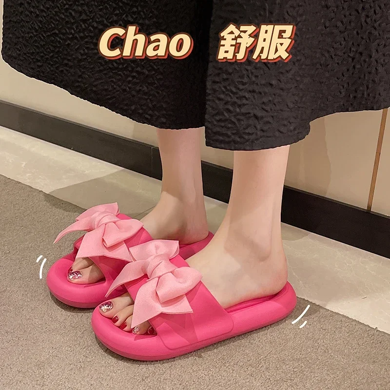 2024 Womens Slippers EVA Indoor Floor Soft Couple Slipper Summer Bow Bedroom Shoes Ladies Flip Flops Fashion Shoes Adult