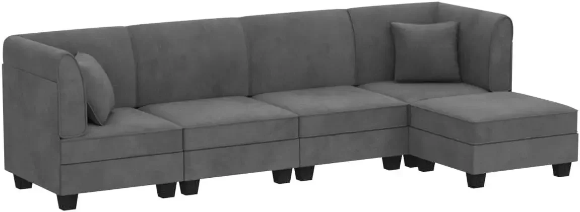 Sofa 4-seat Modular Large Sectional Couch with Ottoman for Living Room, Upholstered Cushion (Grey)