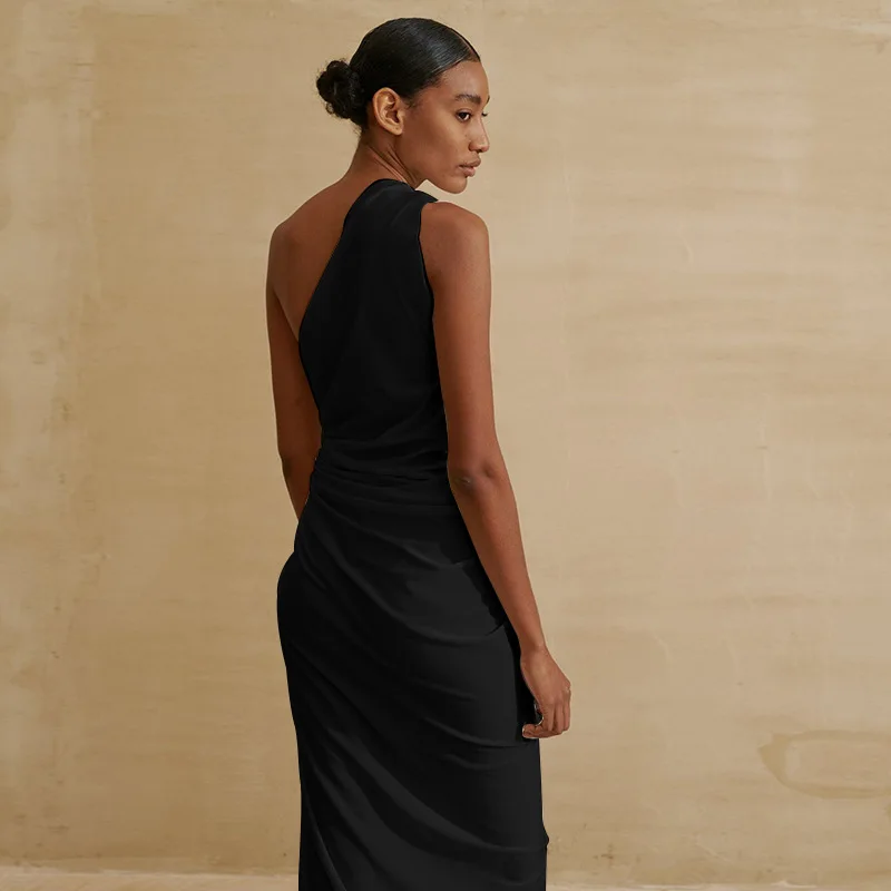 Melphieer 2025 jedno ramię asymetryczna czarna biała sukienka plażowa Midi okrycie plażowe kobieta stroje kąpielowe bikini tunika kostiumy kąpielowe strój