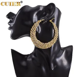 CUIER Gold Color Circular Curved Earrings Hoop for Women Crystal Rhinestones Jewelry for Wedding Accessories Girls Gift