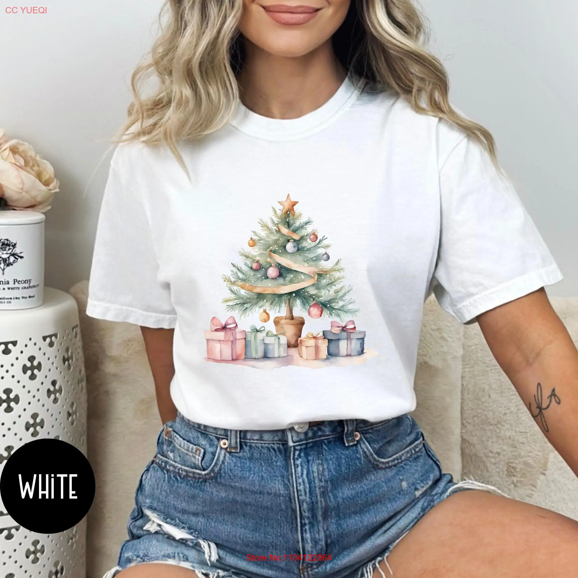 

Pink Christmas Tree SweaT T Shirt Matching Merry Women's Holiday Party long or short sleeves