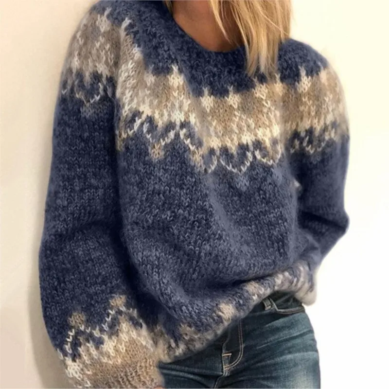 Autumn Winter Women's Sweater Warm Soft Knitwear Print Full Sleeve O Neck Pullover Tops Casual Thicken Jumpers Xmas Ladies 2024