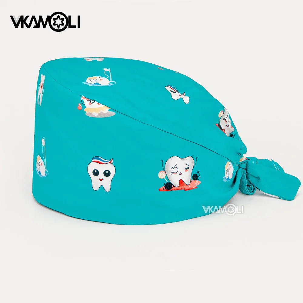 men's and women scrubs cap pet shop cap Nursing Cap Dust Cap Accessories lab work cap Cute tooth pattern printing