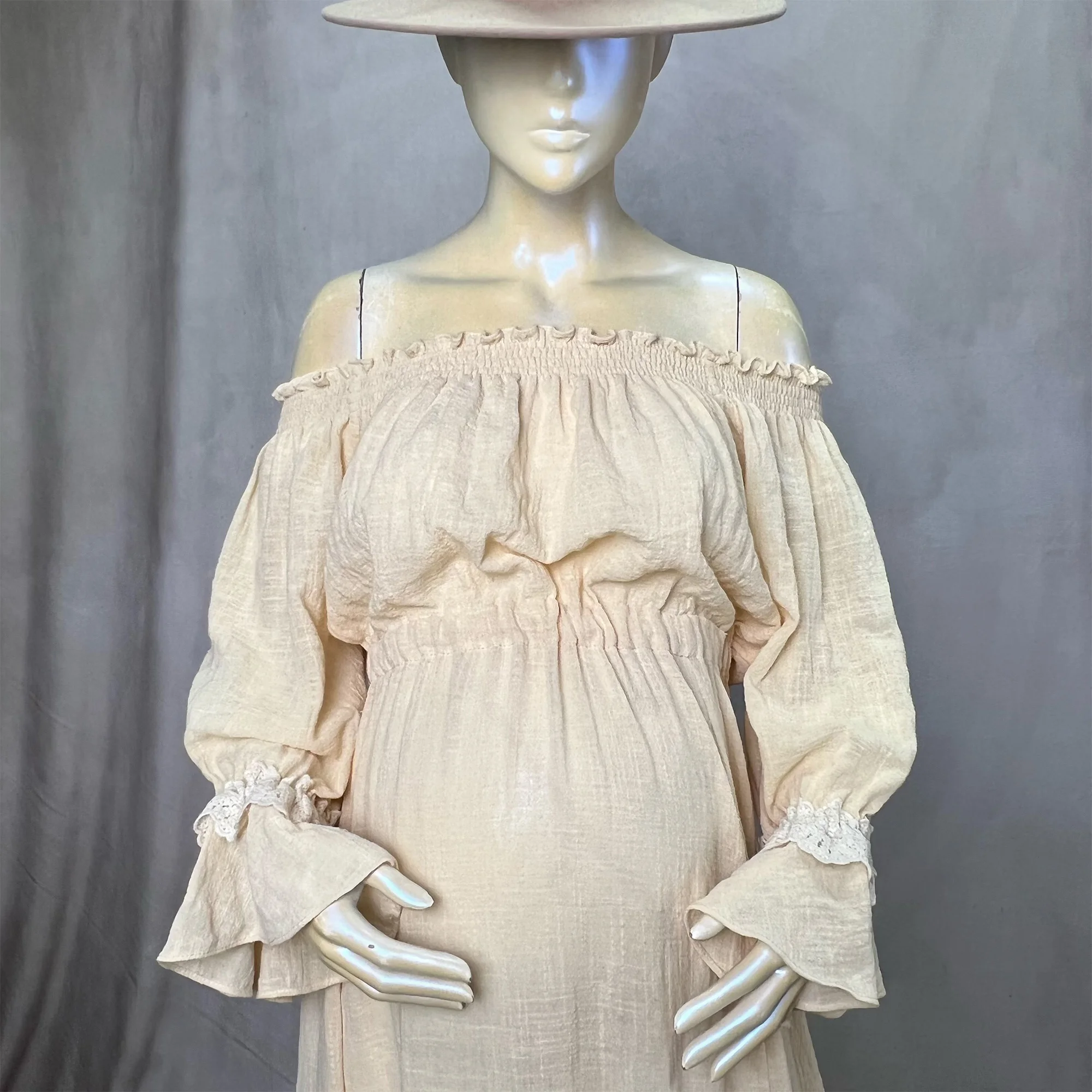 Don&Judy Bohemian Cotton Irregular Hem Maternity Wedding Dress Off Shoulder A-line Vintage Party Gown Pregnant Photoshoot Outfit