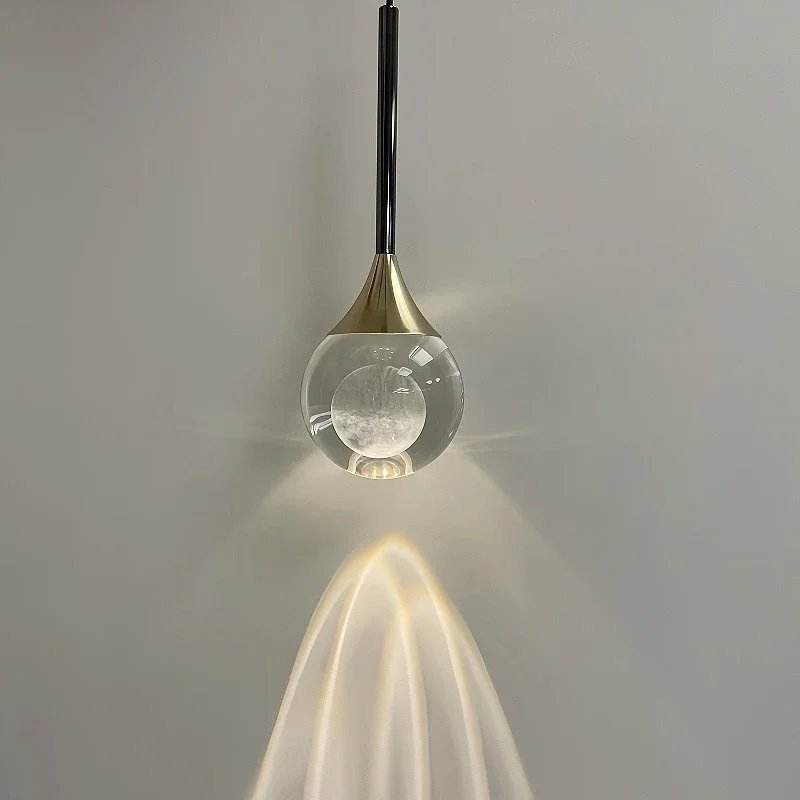 Simple Luster Moon Hanging Lamp Nordic Creative LED Glass Pendant Light for Bedroom Bedside Porch Restaurant and Bar Room Decor