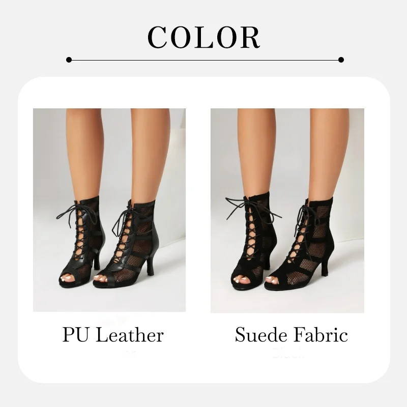 Girls Black Latin Zipper Dance Shoes Women Jazz Salsa High-Top Sandals Dance Hall Shoes Ladies Fashion Sexy High-Heeled PU Boots