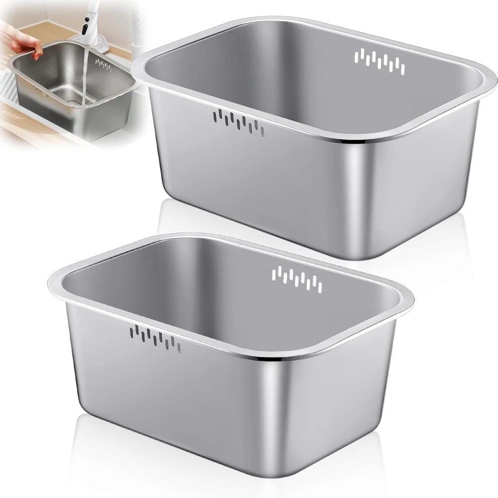 

Stainless Steel Dishpan Portable Washing Up Bowl Large Capacity Multifunctional Kitchen Sink Bowl Dish Tub for Home