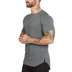 Di marca palestra abbigliamento per il fitness t camicia degli uomini di modo estendere hip hop di estate manica corta t-shirt in cotone bodybuilding muscolare tshirt uomo