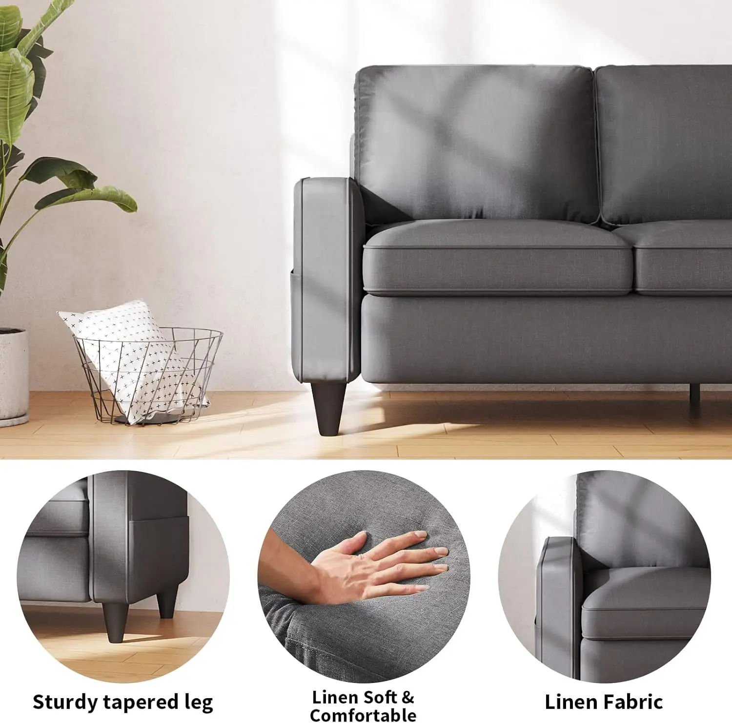 L-couch couches สำหรับห้องนั่งเล่น, โซฟาแปลงสภาพพร้อมออตโตมันเก็บของ, โซฟาสีเทา3ที่นั่งสำหรับห้องนั่งเล่น