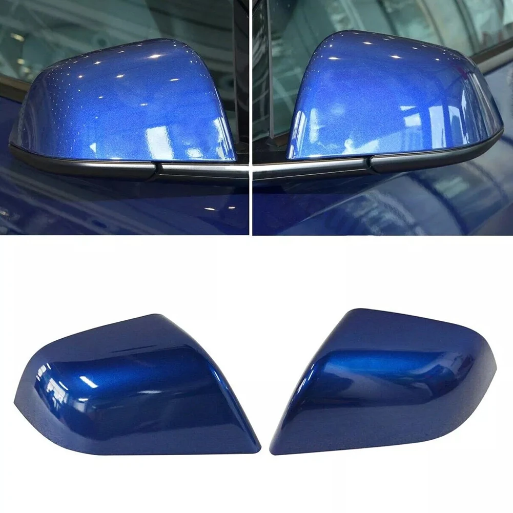 

New For Tesla Model Y 2020-2023 Pair Blue Left&Right Side Rearview Mirror Cap Cover Direct Replacement Car Accessories