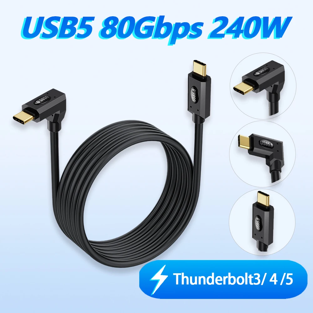 

USB 5 Type C Extension Cable Male To Female 90 Degrees 80Gbps 16K 240W Fast Charging Thunderbolt 3/4/5 for MacBook Max IPad eGPU