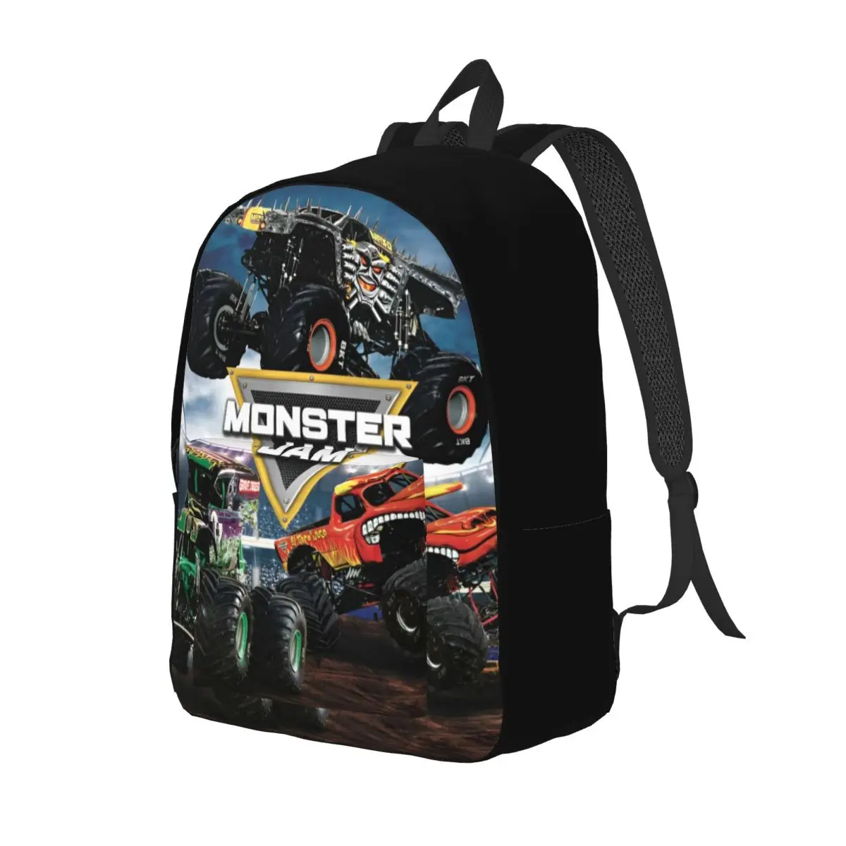 Monster Jam Monster Trucks Cool Backpack with Pocket High School Work Daypack for Men Women Laptop Computer Canvas Bags