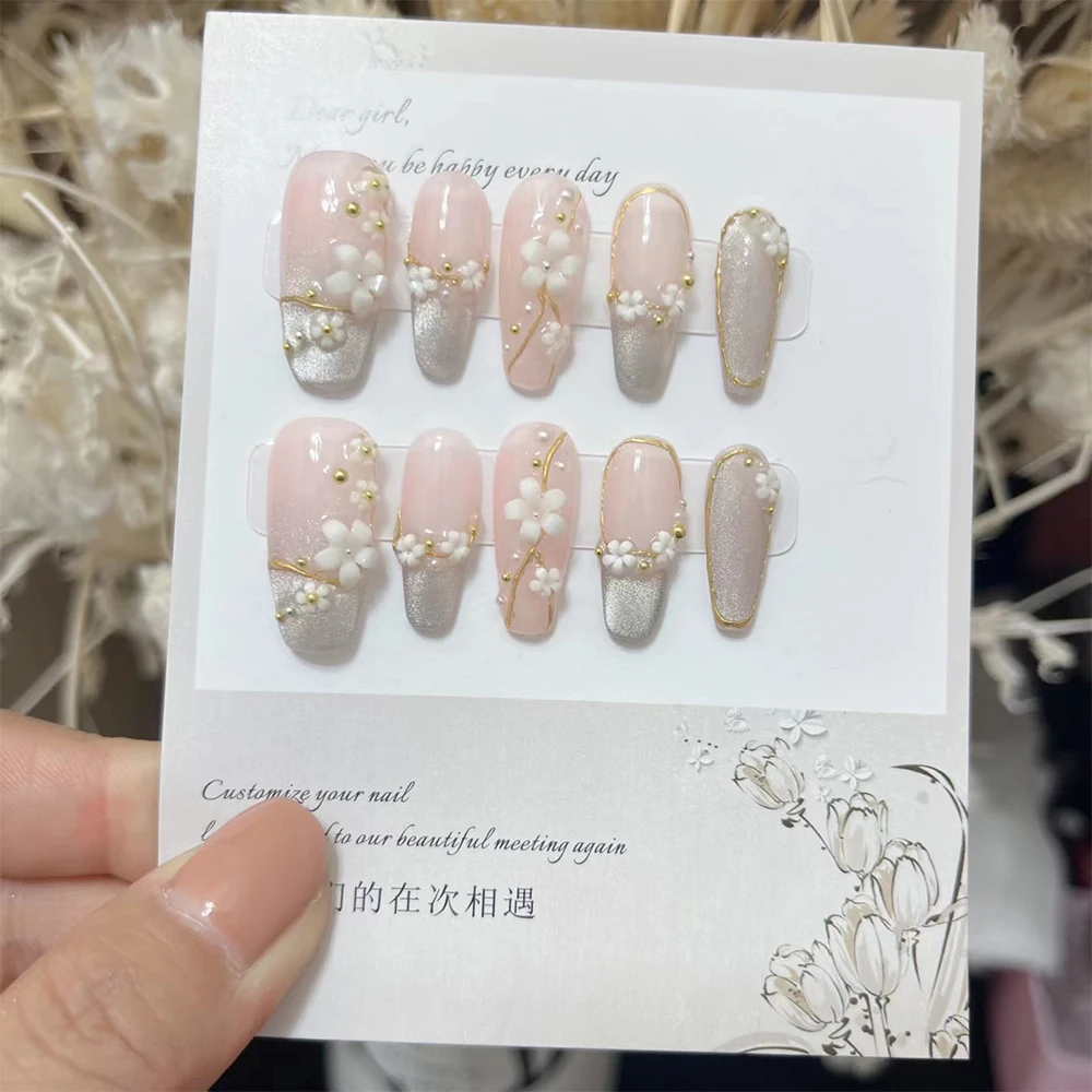 

Medium Coffin Press On Nails Handmade Acrylic Full Cover Professional Japanese Nail Sticker Sweet Artificial Nails