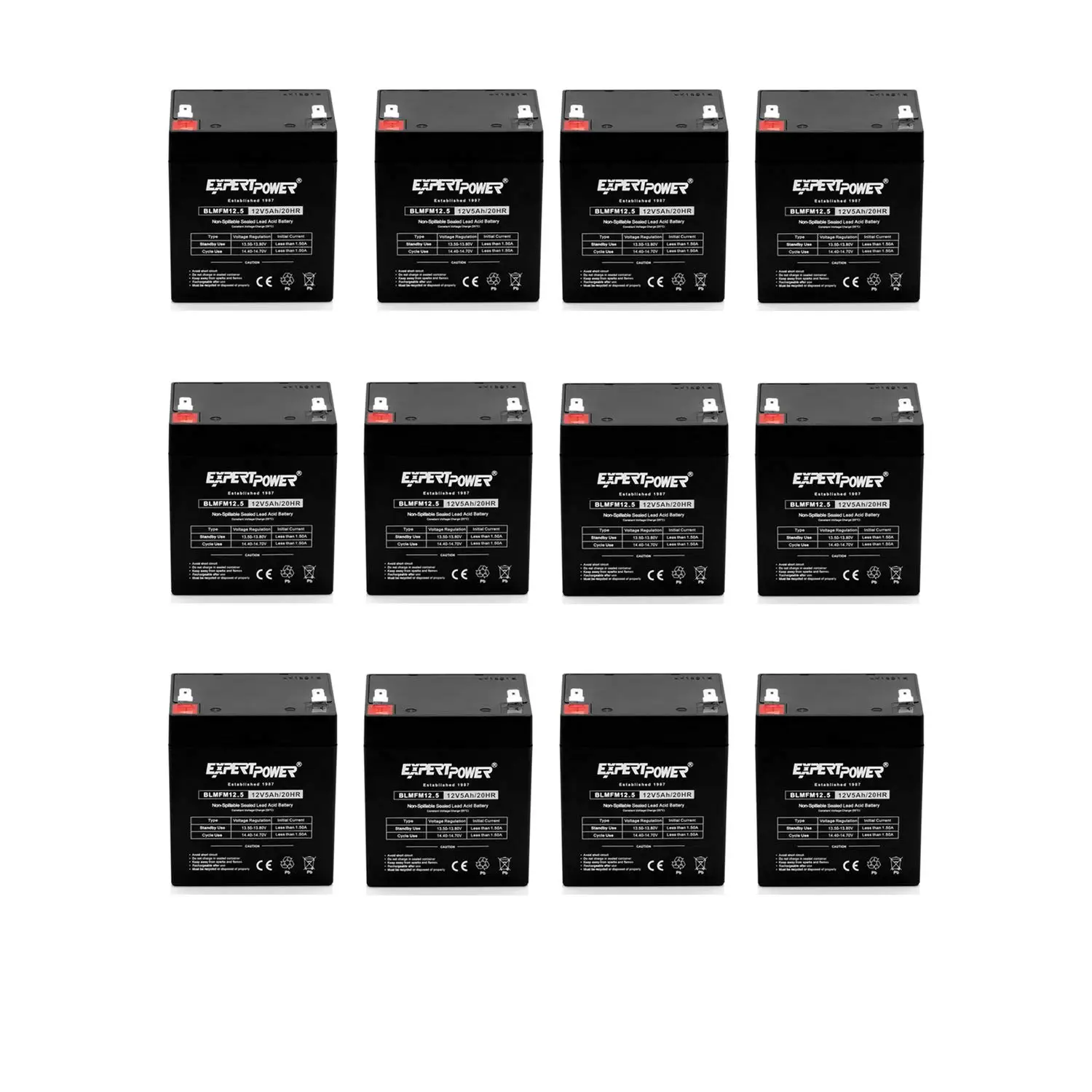 12V 5Ah Rechargeable SLA Battery Backup for Security System UPS Garage Door Opener Fire Alarm, 12 Pack, Customized
